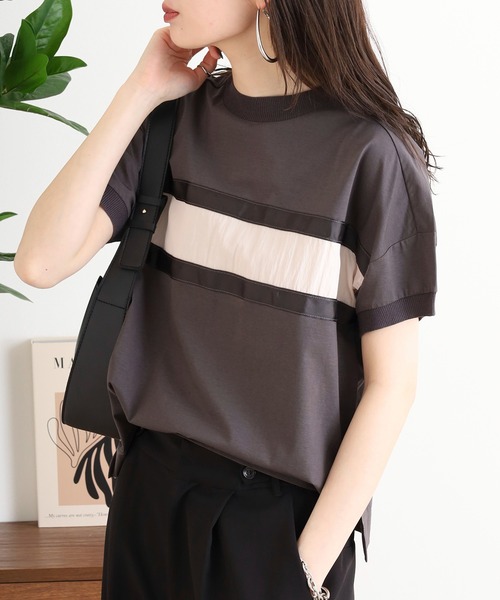 Anna Nicola(アンナニコラ)の「Anna Nicola テープ切替配色カットソー 半袖Tシャツ(Tシャツ/カットソー・レディース・ブラック/オフホワイト/チャコールグレー・38)」の13枚目の写真