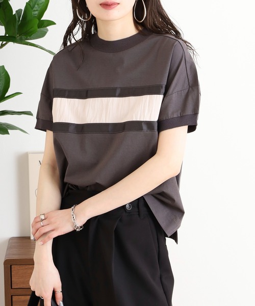 Anna Nicola(アンナニコラ)の「Anna Nicola テープ切替配色カットソー 半袖Tシャツ(Tシャツ/カットソー・レディース・ブラック/オフホワイト/チャコールグレー・38)」の14枚目の写真