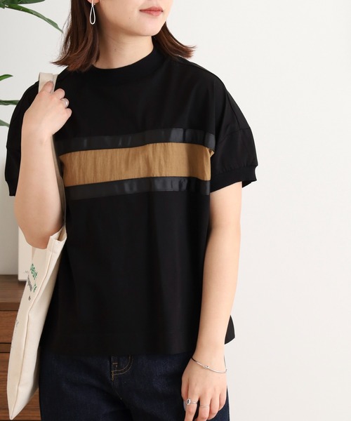 Anna Nicola(アンナニコラ)の「Anna Nicola テープ切替配色カットソー 半袖Tシャツ(Tシャツ/カットソー・レディース・ブラック/オフホワイト/チャコールグレー・38)」の10枚目の写真