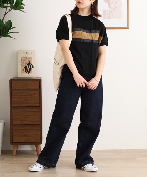 Anna Nicola(アンナニコラ)の「Anna Nicola テープ切替配色カットソー 半袖Tシャツ(Tシャツ/カットソー・レディース・ブラック/オフホワイト/チャコールグレー・38)」の11枚目の写真