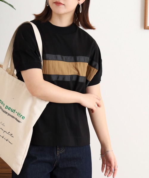 Anna Nicola(アンナニコラ)の「Anna Nicola テープ切替配色カットソー 半袖Tシャツ(Tシャツ/カットソー・レディース・ブラック/オフホワイト/チャコールグレー・38)」の8枚目の写真