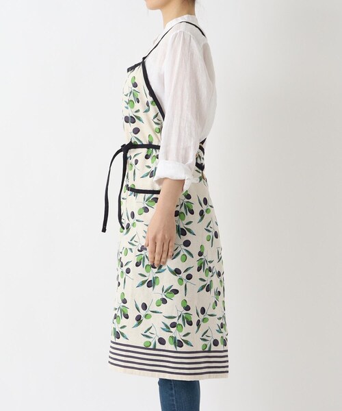 セール】オリーブボーダー ロングエプロン NT（エプロン）｜212