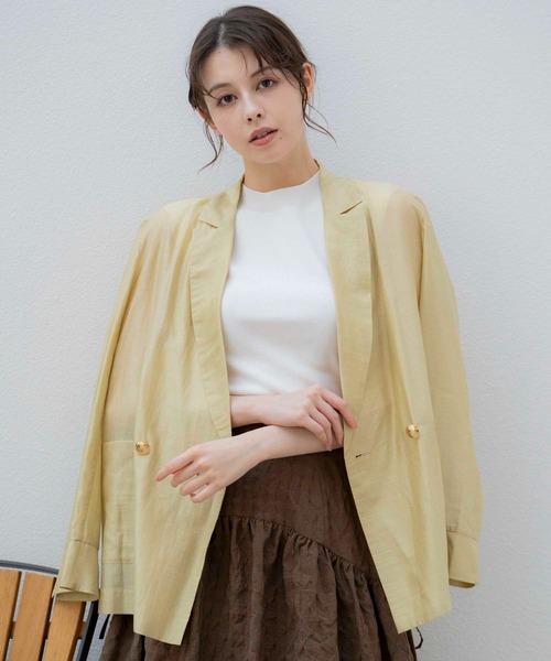NOELA（ノエラ）の「シアーリネンライクジャケット（テーラードジャケット・レディース・イエロー/ベージュ/カーキ・フリー）」の6枚目の写真