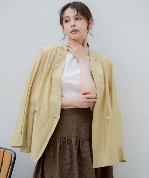 NOELA（ノエラ）の「シアーリネンライクジャケット（テーラードジャケット・レディース・イエロー/ベージュ/カーキ・フリー）」の7枚目の写真
