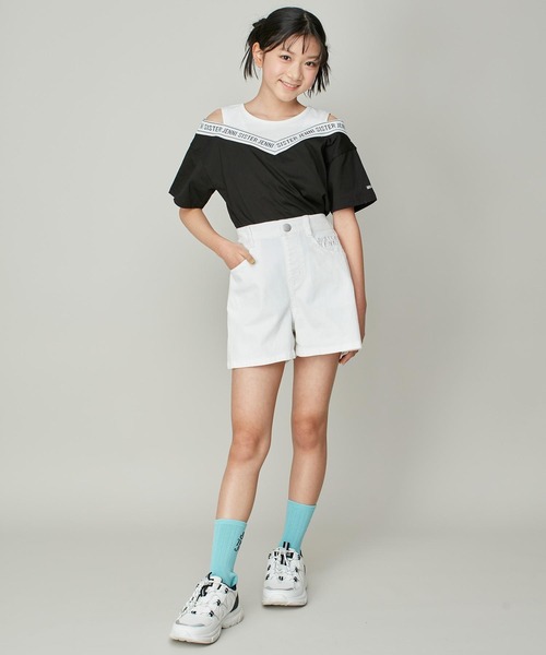 SISTER JENNI（SISTER JENNI）の「【ウエスト調整可】シンプルストレッチショートパンツ（デニムパンツ・キッズ・ブラック/サックスブルー/オフホワイト・130cm/140cm/150cm/160cm）」の5枚目の写真