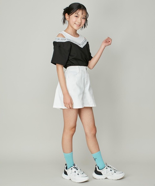 SISTER JENNI（SISTER JENNI）の「【ウエスト調整可】シンプルストレッチショートパンツ（デニムパンツ・キッズ・ブラック/サックスブルー/オフホワイト・130cm/140cm/150cm/160cm）」の6枚目の写真