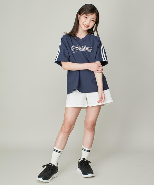 SISTER JENNI（SISTER JENNI）の「【ウエスト調整可】シンプルストレッチショートパンツ（デニムパンツ・キッズ・ブラック/サックスブルー/オフホワイト・130cm/140cm/150cm/160cm）」の9枚目の写真