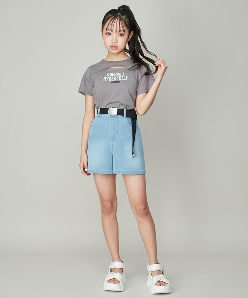 グレー デニム ショートパンツ ウエスト調整可能 セール】【ウエスト調整可】シンプルストレッチショートパンツ