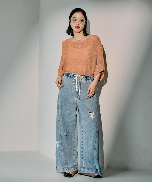 LEPSIM（レプシィム）の「5ゲージメッシュプルオーバーSS　290331（ニット/セーター・レディース・グレイッシュベージュ/ブルー/オレンジ/ブラック/パープル・FREE）」の22枚目の写真