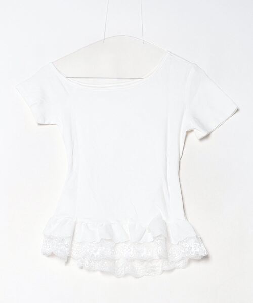 gossip!ロサンゼルス(ゴシップロサンゼルス)の「Y2Kガーリー レースリボン付きオフショルTシャツ(スリムフィット)(Tシャツ/カットソー・レディース・ホワイト・FREE)」の11枚目の写真