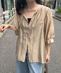 シャイニーシアー2WAYハーフスリーブブラウス