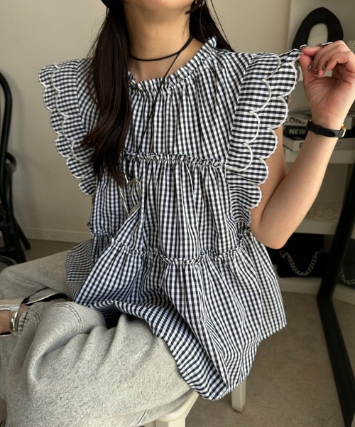 deux amour（ドゥーザムール）の「袖フリルブラウス（Tシャツ/カットソー・レディース・ブラック/ブラック×ホワイト/ホワイト/Navy/ライトブルー・FREE）」の18枚目の写真