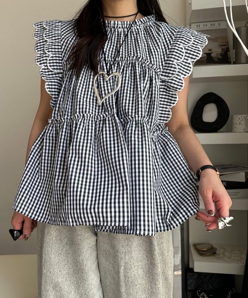deux amour（ドゥーザムール）の「袖フリルブラウス（Tシャツ/カットソー・レディース・ブラック/ブラック×ホワイト/ホワイト/Navy/ライトブルー・FREE）」の15枚目の写真