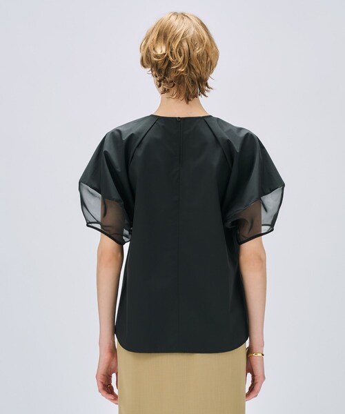 クールカレアンcospaneシアーブラウス　バンドカラーシャツ　パフスリーブ osharewalker シャツ ブラウス レディース トップス 春夏 半袖