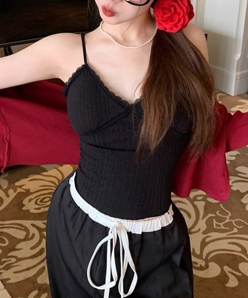 Lace Ladies(レースレディース)の「Vカット ハートネック カップ付き ソフト レース キャミソール(キャミソール・レディース・パープル/グリーン/ピンク/ホワイト/アイボリー/ブラック/ブルー・FREE)」の10枚目の写真