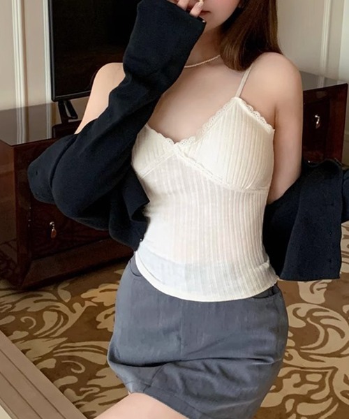 Lace Ladies(レースレディース)の「Vカット ハートネック カップ付き ソフト レース キャミソール(キャミソール・レディース・パープル/グリーン/ピンク/ホワイト/アイボリー/ブラック/ブルー・FREE)」の18枚目の写真