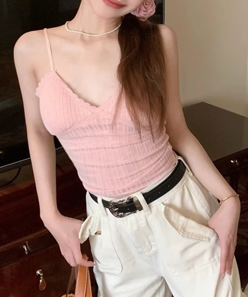 Lace Ladies(レースレディース)の「Vカット ハートネック カップ付き ソフト レース キャミソール(キャミソール・レディース・パープル/グリーン/ピンク/ホワイト/アイボリー/ブラック/ブルー・FREE)」の21枚目の写真