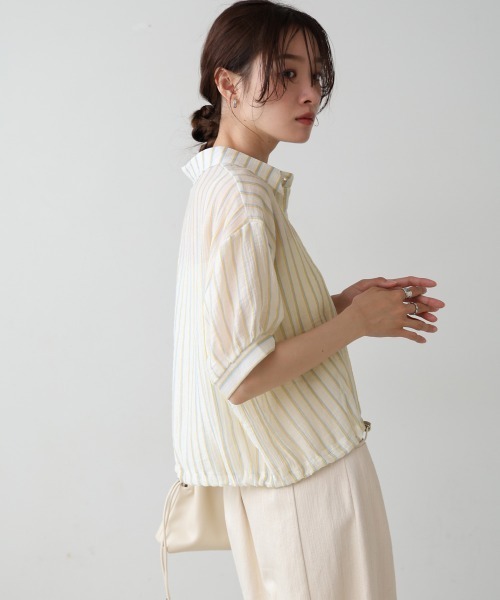 Bab（バブ）の「ストライプドロストシャツ（シャツ/ブラウス・レディース・ブルー/ピンク/ネイビー・M）」の22枚目の写真