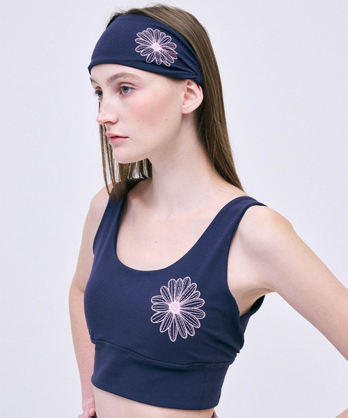 Mardi Mercredi（マルディメクルディ）の「BEURRE ULTIMATE COMFORT wide headband theflower（ヘアバンド・レディース・ネイビー/ブラック×ピンク・FREE）」の5枚目の写真