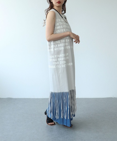 Cepica（セピカ）の「フリンジヘムロゴワンピース（ワンピース・レディース・グレー/ベージュ・FREE）」の10枚目の写真