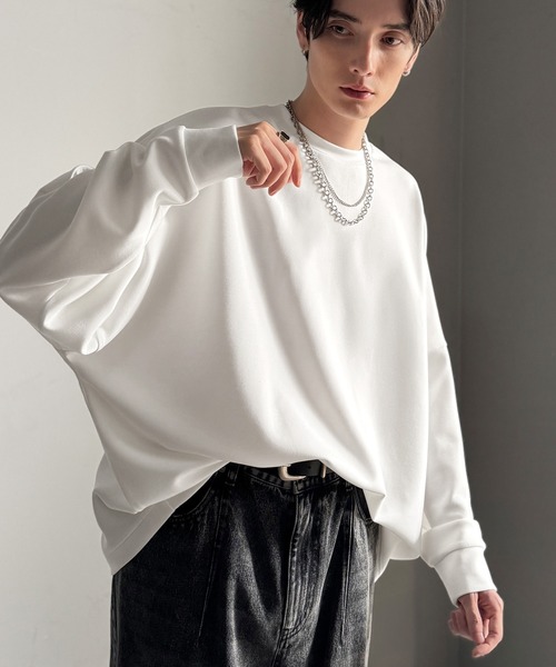 Classical Origin(クラシカルオリジン)の「【Classical Origin】「大人シンプル。」ドルマンスリーブダンボール素材ビックTEE(長袖)/Dolman Cardboard Big Tee(スウェット・メンズ・ブラック/杢グレー/オフホワイト・LARGE/MEDIUM/X-LARGE/SMALL)」の2枚目の写真