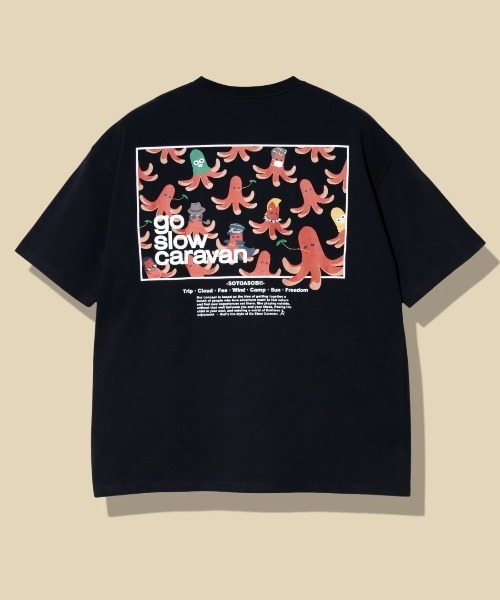 go slow caravan ゴースローキャラバン USA/CスクエアLOGOバックプリントミドルTEE 341946A【 半袖 Tシャツ レディース 綿 コットン 】【メール便・代引不可】 USA/C スクエアLOGO バックプリント ゆったり TEE（Tシャツ