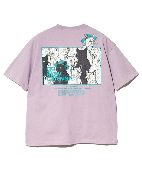 go slow caravan USAコットンスクエアロゴバックプリントTシャツ ／ Tシャツ レディース 男女兼用 春 夏 半袖 クルーネック バックプリント M L os チチカカ go slow caravan USAコットンスクエアロゴバック