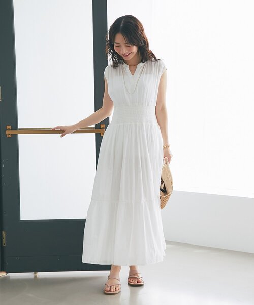 La boutique BonBon（ラブティックボンボン）の「【夏のお上品ワンピース】コットンボイルウエストシャーリングワンピース（ワンピース・レディース・サックスブルー/ホワイト/ネイビー・36/38）」の10枚目の写真