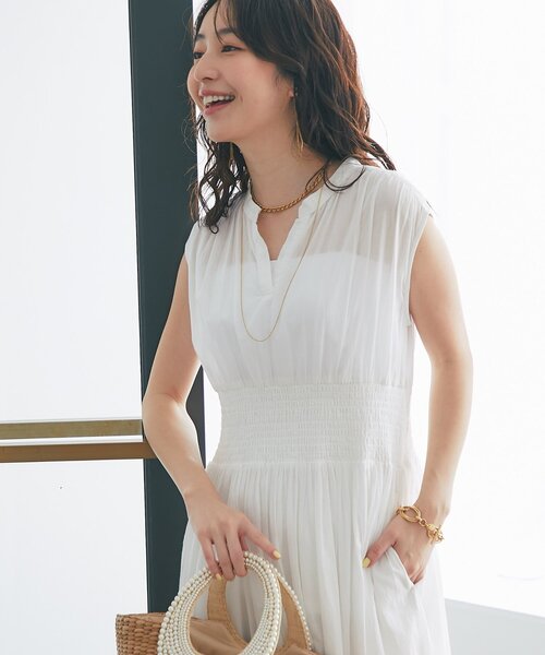 La boutique BonBon（ラブティックボンボン）の「【夏のお上品ワンピース】コットンボイルウエストシャーリングワンピース（ワンピース・レディース・サックスブルー/ホワイト/ネイビー・36/38）」の6枚目の写真