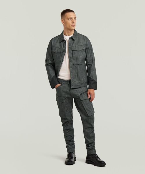 G-STAR（ジースター）の「VODAN PM 3D SLIM JACKET/ミリタリーディテール立体裁断スリムデニムジャケット/リジッドデニム（デニムジャケット・メンズ・ダークインディゴブルー・SMALL/MEDIUM/LARGE/X-LARGE/X-SMALL）」の3枚目の写真