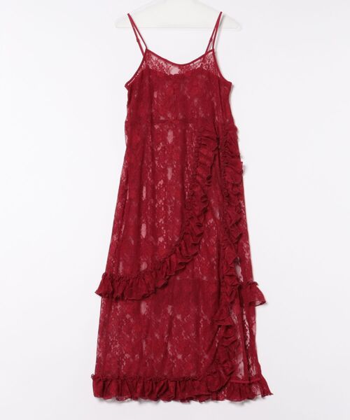 STYLEBLOCK（スタイルブロック）の「花柄レースフリルキャミワンピース（ワンピース・レディース・アイボリー/ブラック/レッド/ホワイト・M）」の4枚目の写真