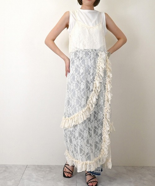 STYLEBLOCK（スタイルブロック）の「花柄レースフリルキャミワンピース（ワンピース・レディース・アイボリー/ブラック/レッド/ホワイト・M）」の2枚目の写真