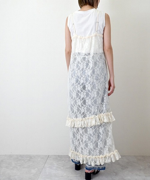 STYLEBLOCK（スタイルブロック）の「花柄レースフリルキャミワンピース（ワンピース・レディース・アイボリー/ブラック/レッド/ホワイト・M）」の8枚目の写真