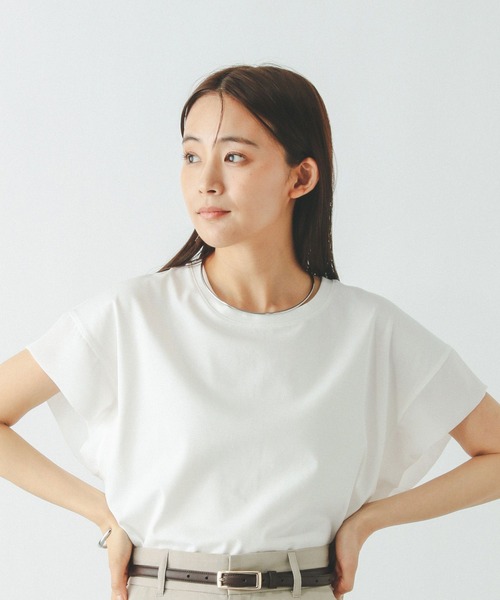 GLOBAL WORK（グローバルワーク）の「汗染み軽減シフォンT/497050（Tシャツ/カットソー・レディース・ホワイト/カーキ/ブラック・MEDIUM/LARGE）」の7枚目の写真