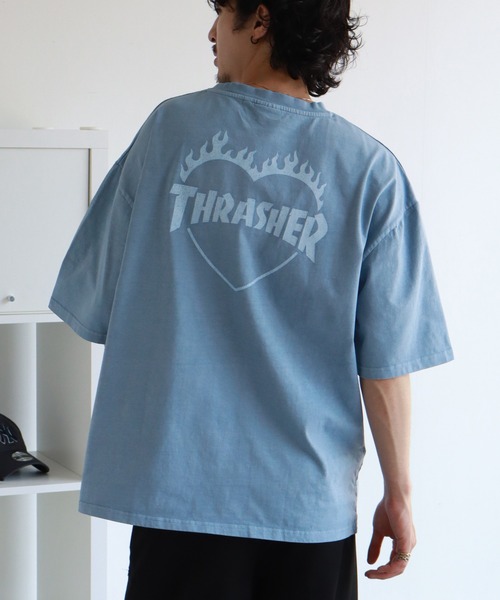 THRASHER（スラッシャー）の「【THRASHER/スラッシャー】オーバーサイズ ヴィンテージライク ピグメント加工  ハートロゴ 半袖Tシャツ（Tシャツ/カットソー・メンズ・ブルーグレー/チャコール/ブラウン/サックスブルー/ピンク・M/L/XL）」の4枚目の写真