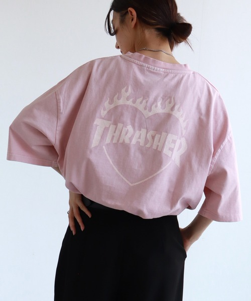 THRASHER（スラッシャー）の「【THRASHER/スラッシャー】オーバーサイズ ヴィンテージライク ピグメント加工  ハートロゴ 半袖Tシャツ（Tシャツ/カットソー・メンズ・ブルーグレー/チャコール/ブラウン/サックスブルー/ピンク・M/L/XL）」の5枚目の写真