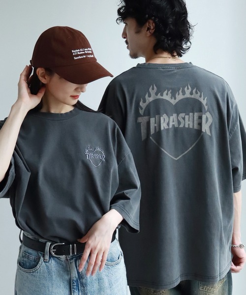 THRASHER（スラッシャー）の「【THRASHER/スラッシャー】オーバーサイズ ヴィンテージライク ピグメント加工  ハートロゴ 半袖Tシャツ（Tシャツ/カットソー・メンズ・ブルーグレー/チャコール/ブラウン/サックスブルー/ピンク・M/L/XL）」の3枚目の写真