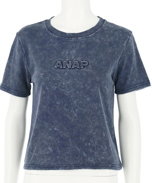 ANAP（アナップ）の「ANAP エンボスロゴＴシャツ（Tシャツ/カットソー・レディース・ブラック/ブルー/ピンク/ネイビー・FREE）」の12枚目の写真