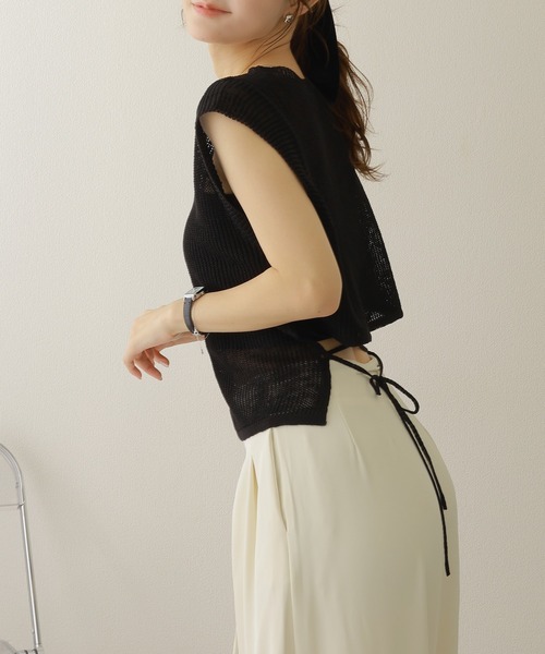 LAULEN(ローレン)の「irregular hem knit tops /イレギュラーヘムノースリニットトップス(ニット/セーター・レディース・チャコールグレー/ブラック/ネイビー/イエロー・FREE)」の5枚目の写真