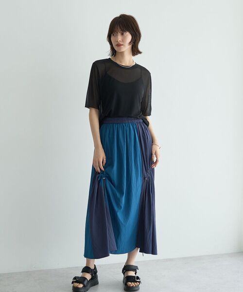 Editt by YECCA VECCA（エディットバイイェッカヴェッカ）の「ドロストデザインロングスカート（スカート・レディース・ブラック/カーキ/ブルー・FREE）」の15枚目の写真