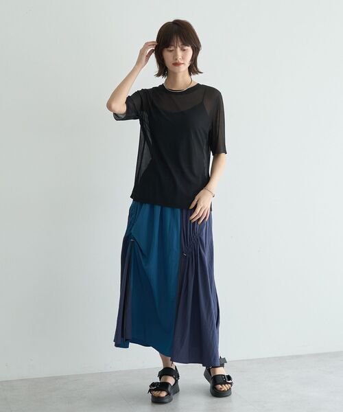 Editt by YECCA VECCA（エディットバイイェッカヴェッカ）の「ドロストデザインロングスカート（スカート・レディース・ブラック/カーキ/ブルー・FREE）」の20枚目の写真