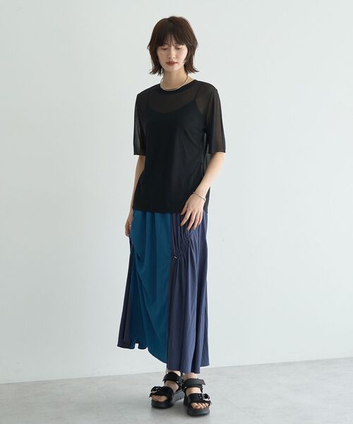 Editt by YECCA VECCA（エディットバイイェッカヴェッカ）の「ドロストデザインロングスカート（スカート・レディース・ブラック/カーキ/ブルー・FREE）」の21枚目の写真