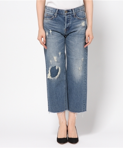 AZUL by moussy（アズールバイマウジー）の「セミワイドダメージクロプトデニム（デニムパンツ・レディース・ブルー・MEDIUM/LARGE/X-LARGE/SMALL）」の2枚目の写真