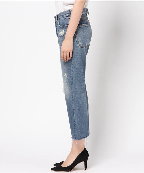 AZUL by moussy（アズールバイマウジー）の「セミワイドダメージクロプトデニム（デニムパンツ・レディース・ブルー・MEDIUM/LARGE/X-LARGE/SMALL）」の3枚目の写真