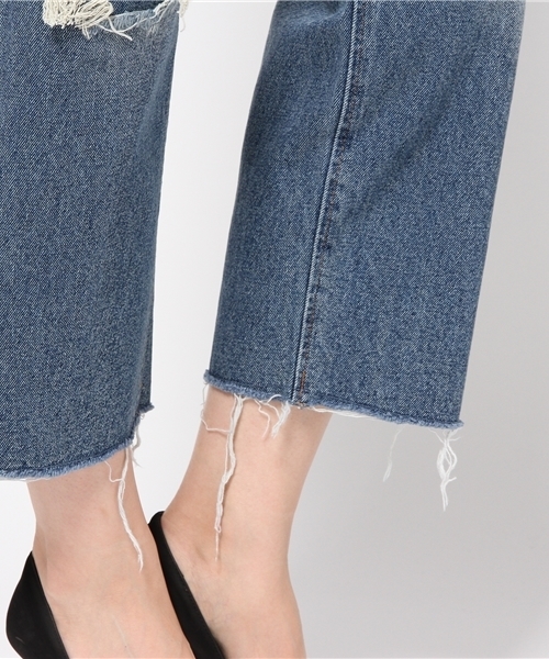 AZUL by moussy（アズールバイマウジー）の「セミワイドダメージクロプトデニム（デニムパンツ・レディース・ブルー・MEDIUM/LARGE/X-LARGE/SMALL）」の8枚目の写真