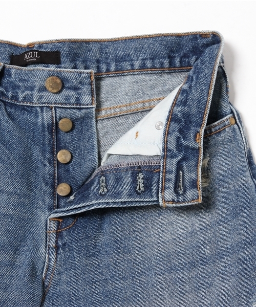 AZUL by moussy（アズールバイマウジー）の「セミワイドダメージクロプトデニム（デニムパンツ・レディース・ブルー・MEDIUM/LARGE/X-LARGE/SMALL）」の9枚目の写真