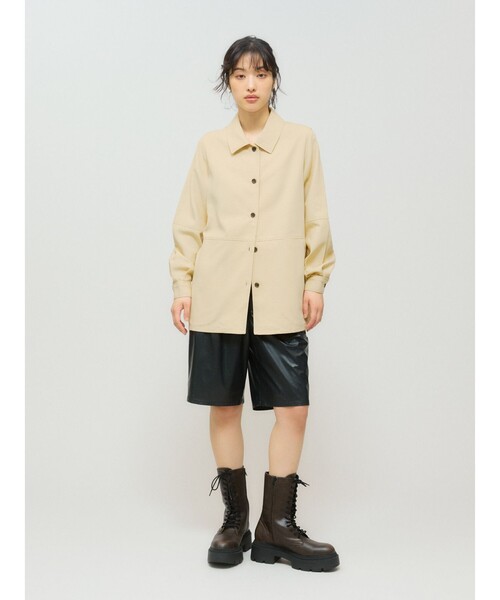 MIDIUMISOLID(ミディウミソリッド)の「MIDIUMISOLID for Ladies ダックロングシャツ(シャツ/ブラウス・レディース・ブラック/ベージュ・FREE)」の5枚目の写真