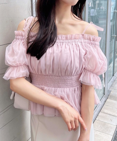 INGNI（イング）の「肩リボンチュールオフショルブラウス（シャツ