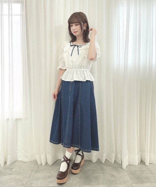 F i.n.t（フィント）の「コットンレース使いはしごリボンブラウス（シャツ/ブラウス・レディース・オフホワイト/ブルーグレー/ブラック・FREE）」の8枚目の写真