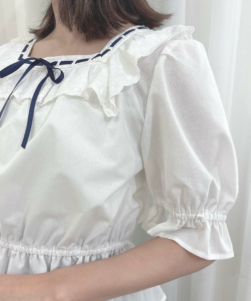 F i.n.t（フィント）の「コットンレース使いはしごリボンブラウス（シャツ/ブラウス・レディース・オフホワイト/ブルーグレー/ブラック・FREE）」の11枚目の写真